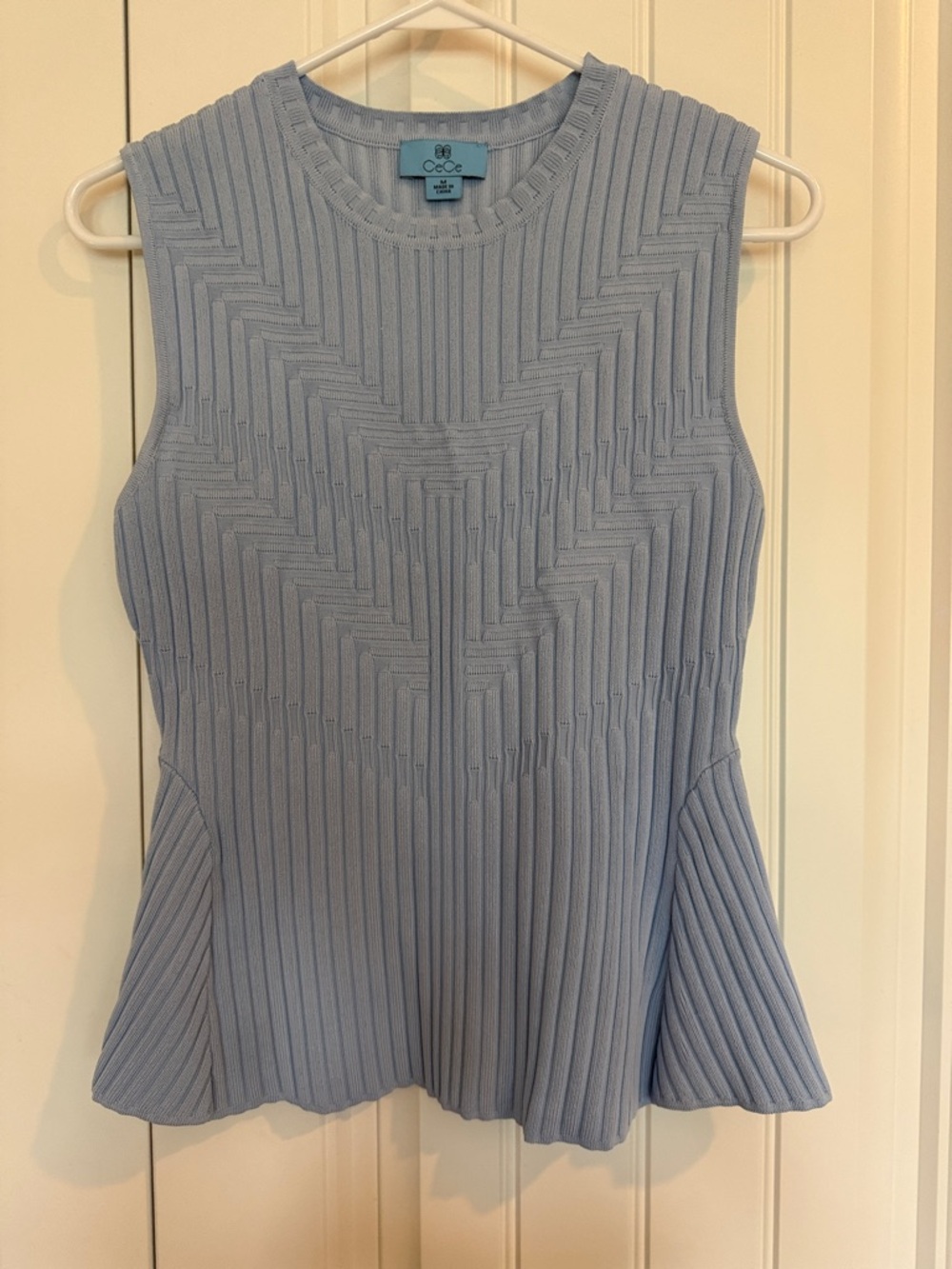 CeCe Light Blue Ribbed Knit Peplum Tank Top